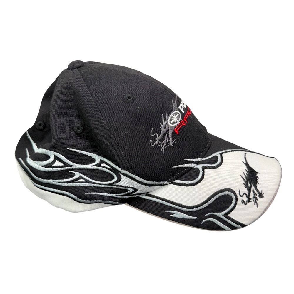 Polaris Racing Hat Mens OSFA Black White Dragon Flame Embroidered Cap